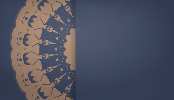 Φόντο σε μπλε με vintage καφέ μοτίβο και χώρο για κείμενο - Διάνυσμα, εικόνα