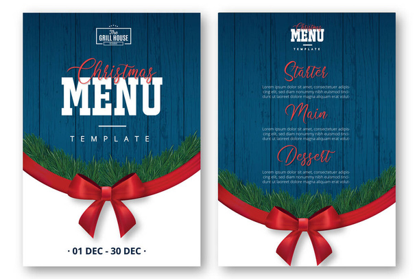 modern christmas menu template with red ribbon design vector illustration - Vektor, obrázek