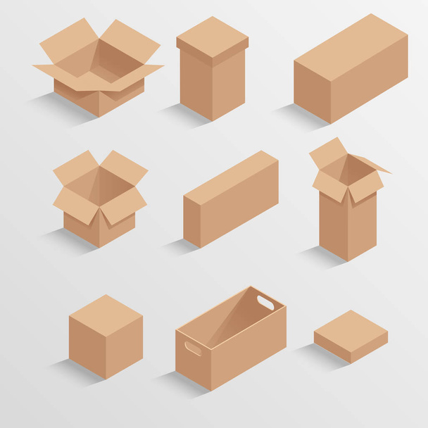 Boxes isometric illustrations set - Vector, Image