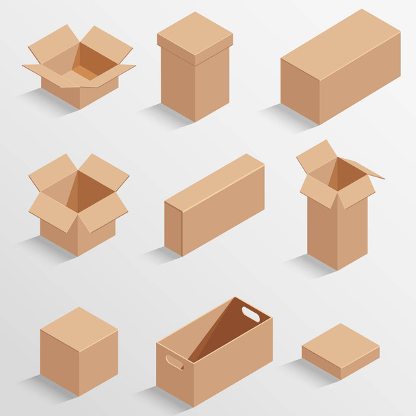 Boxes isometric illustrations set - Διάνυσμα, εικόνα