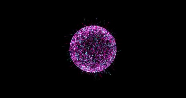 Tecnología abstracta esfera púrpura fondo hecho de líneas animadas y puntos, partículas. - Imágenes, Vídeo