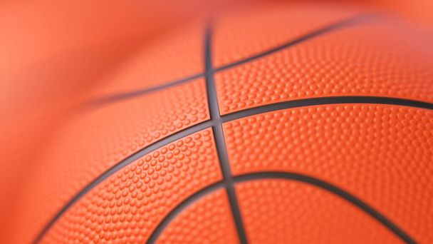 Basketballhintergrund. Nahaufnahme von orangefarbenem Basketballball mit realistischer Grübchenstruktur. Tiefenschärfe. 3D-Darstellung - Foto, Bild