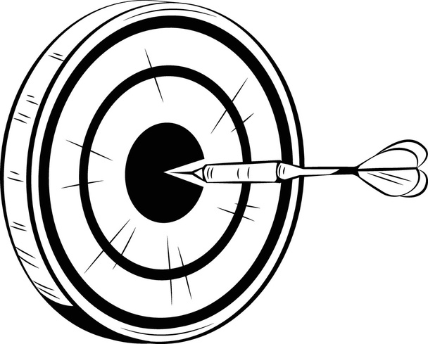 Dart on target for a bulls eye - Vector, Image