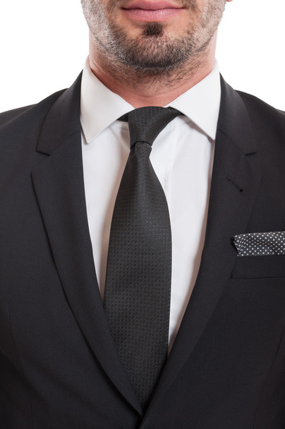 Closeup of suit, necktie, and beard chin - Foto, Imagen
