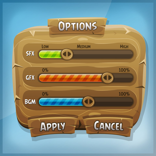 Cartoon Wood Control Panel For Ui Game - Vector, Image