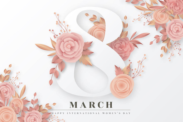 women s day background with golden blush flowers design vector illustration - Vector, Image