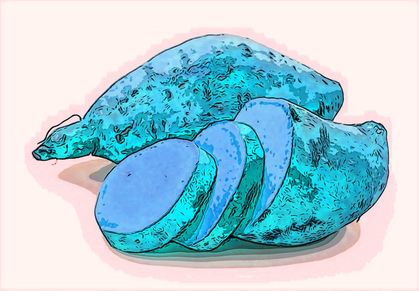 Süßkartoffel-Zeichen Illustration Pop-Art-Hintergrund-Symbol mit Farbflecken - Foto, Bild