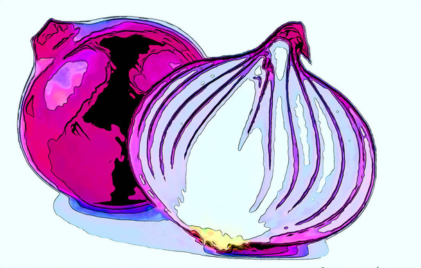Κρεμμύδι σύμβολο εικονογράφηση pop-art φόντο με κηλίδες χρώματος - Φωτογραφία, εικόνα