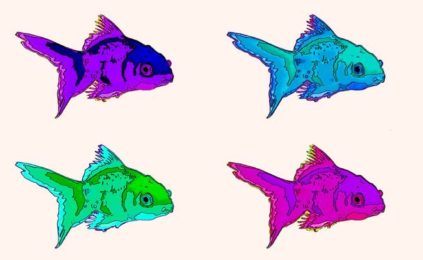 Goldfish Zeichen Illustration Pop-Art-Hintergrund-Symbol mit lebendigen Farben - Foto, Bild