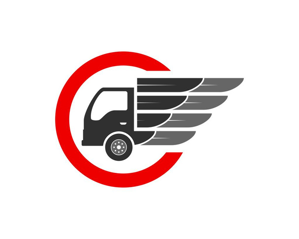 Σχήμα κύκλου με το φορτηγό παράδοσης και τα φτερά - Διάνυσμα, εικόνα