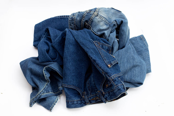 Blue jeans on white background. - Photo, Image