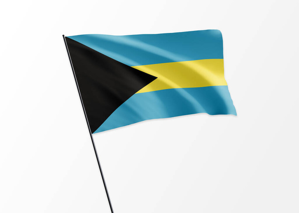 Bandera de Bahamas ondeando alto en el fondo aislado Día de la Independencia de Bahamas - Foto, imagen