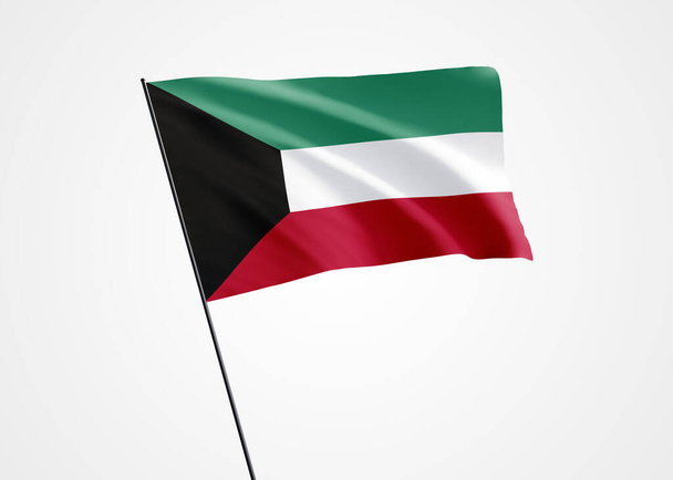 Kuwejt lecący wysoko w odosobnionym tle. 25 lutego Dzień Niepodległości Kuwejtu. Światowa kolekcja flag narodowych - Zdjęcie, obraz