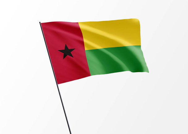 Gwinea Bissau flaga powiewa wysoko w odosobnionym tle Gwinea Bissau Dzień Niepodległości Światowa kolekcja bander narodowych - Zdjęcie, obraz