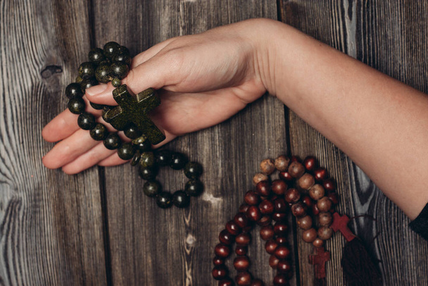 Orthodox cross with beads clear religion catholicism - Valokuva, kuva