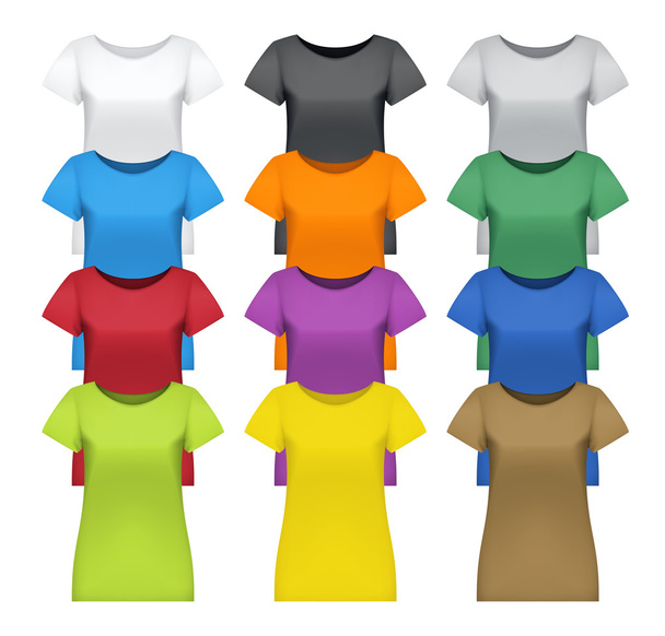 Black, white and colored women t-shirts, vector - Vector, Image