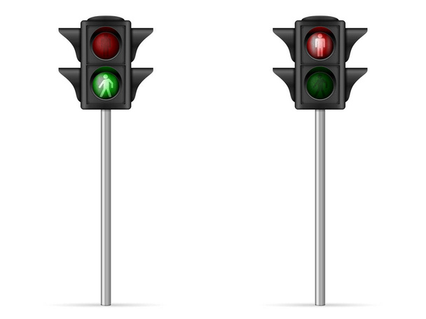 Traffic light pedestrian set on a white background. Vector illustration. - Vector, afbeelding