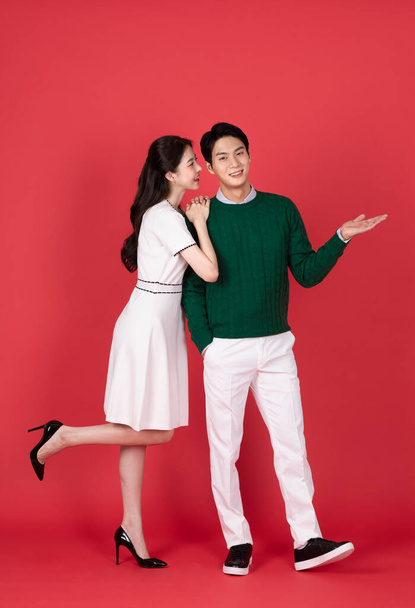 Asian Korean couple in winter fashion, Christmas shopping event concept - Fotó, kép