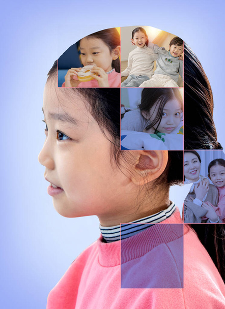 different life moments in photo puzzles of Asian girl - 写真・画像