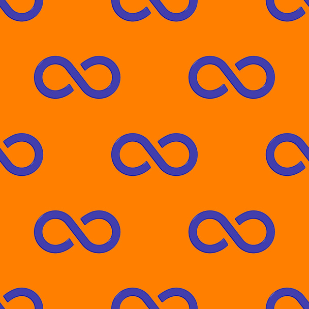 Saumaton kuvio. Infinity merkki on sininen, eristetty oranssi tausta. Äärettömyyden symboli. 3D-kuva. 3d-renderointi - Valokuva, kuva