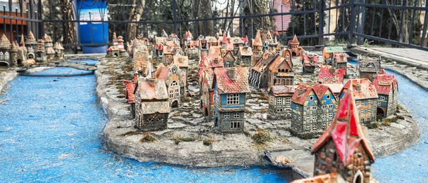 Architektoniczny model średniowiecznej wyspy Kant, Koenigsberg w Svetlogorsku - Zdjęcie, obraz