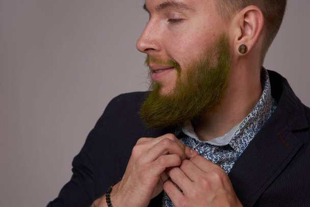bearded man in jacket posing fashion Professional - Φωτογραφία, εικόνα