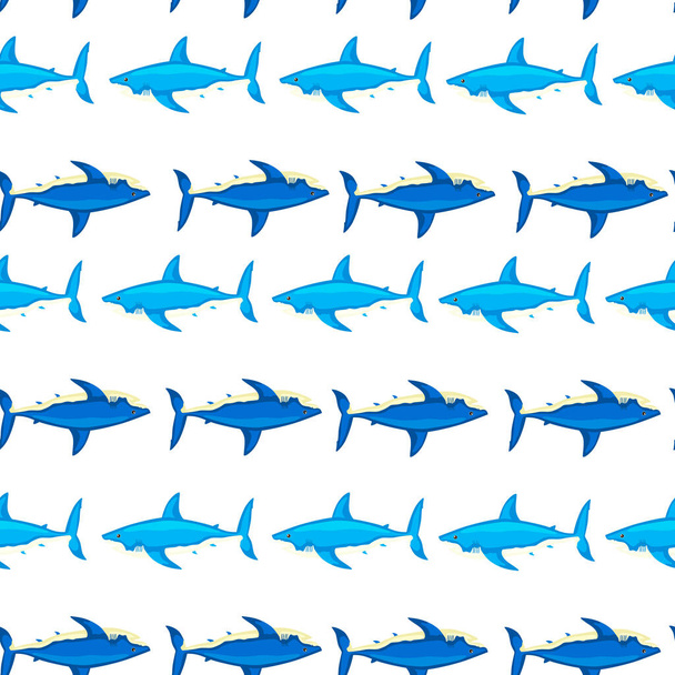 Naadloze patroonhaai op geïsoleerde witte achtergrond. Textuur van zeevissen voor elk doel. Geometrische sjabloon voor textiel ontwerp. Eenvoudige vector ornament. - Vector, afbeelding