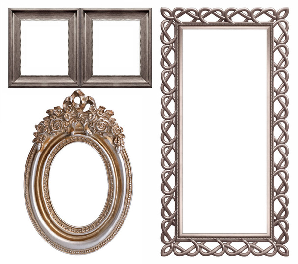 Set of silver frames for paintings, mirrors or photo isolated on white background - Photo, Image