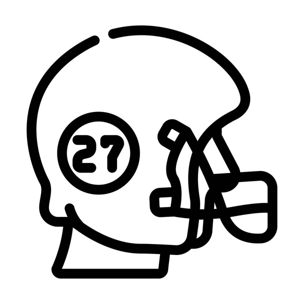 rugby fútbol jugador casco con número línea icono vector ilustración - Vector, imagen