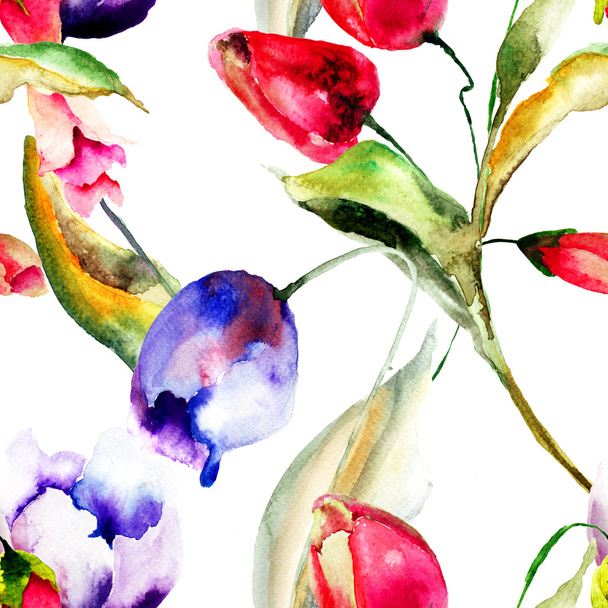 Watercolor illustration of Tulips flowers - 写真・画像