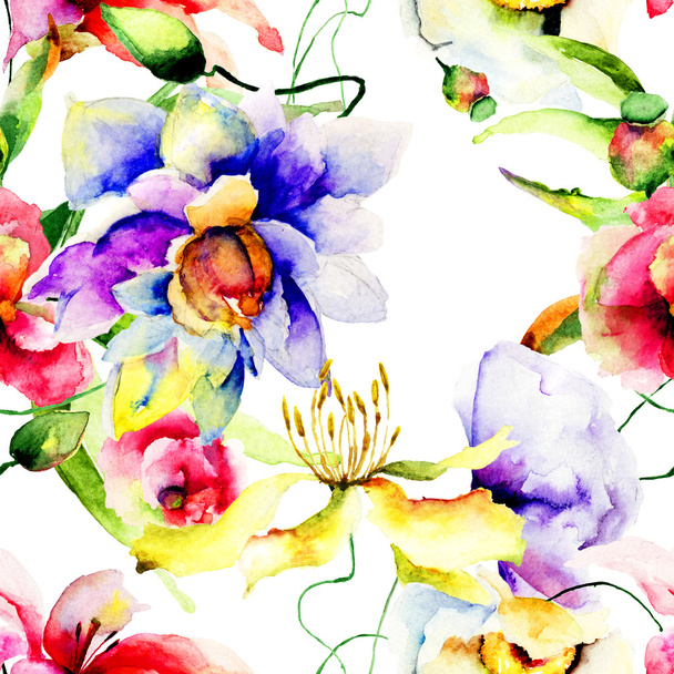 Seamless patterns with flowers - Фото, зображення