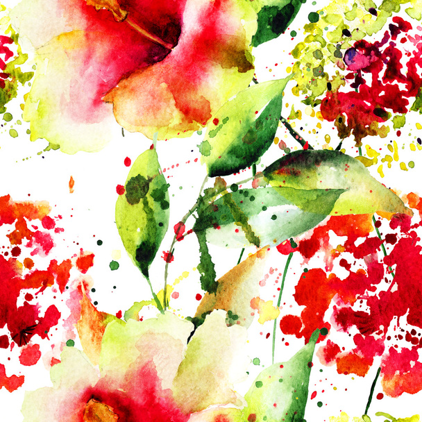 Seamless wallpaper with Beautiful flowers - Φωτογραφία, εικόνα