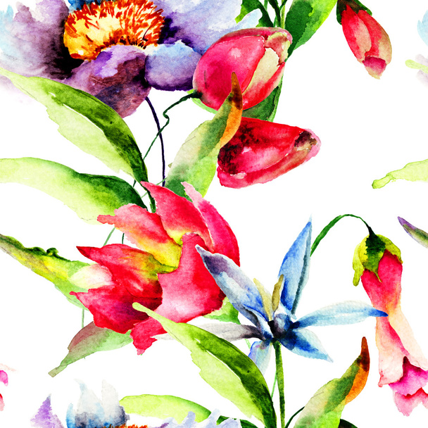 Seamless wallpaper with flowers - Zdjęcie, obraz
