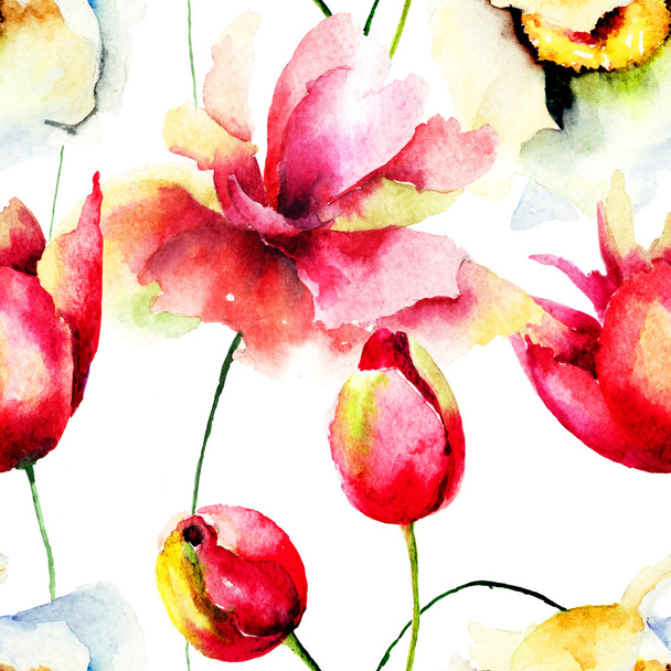 Seamless wallpaper with Beautiful flowers - Valokuva, kuva