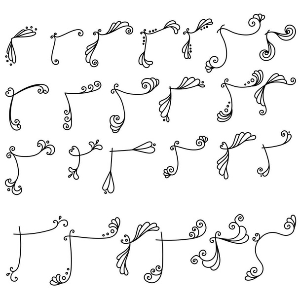 Набор декоративных углов рамы, линейных декоративных элементов с кудрями и простыми мотивами векторная иллюстрация - Вектор,изображение