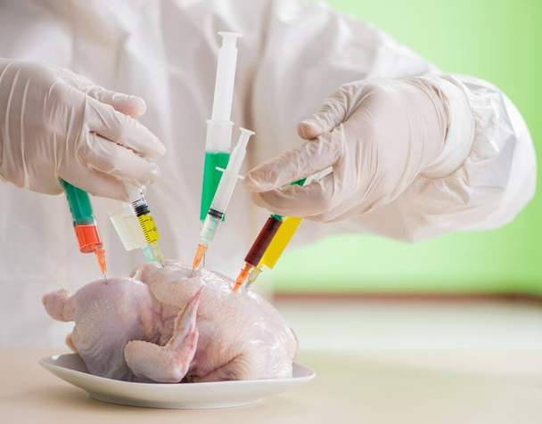 Lab assistant testing GMO chicken - 写真・画像