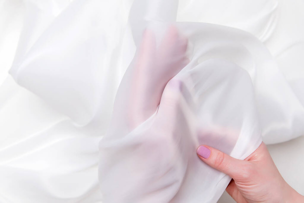 Silk fabric, matte organza, milk color. - Фото, изображение