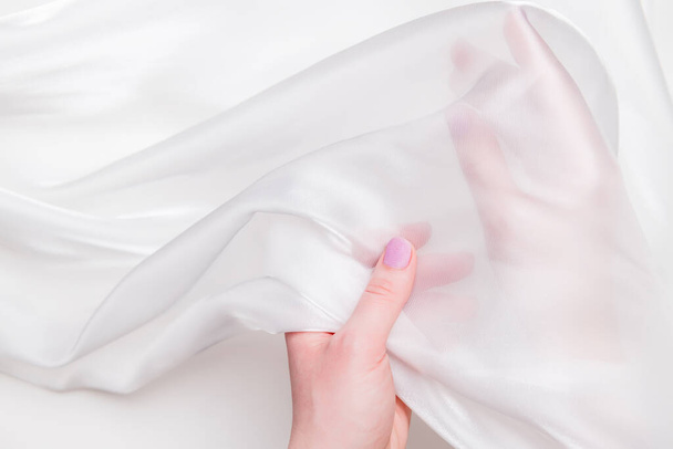 Silk fabric, pearl organza, milk color. - Photo, Image
