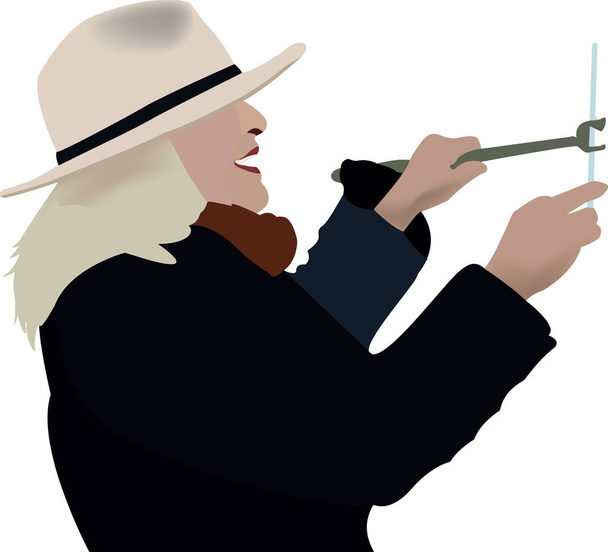 woman with profile hat makes selfi - Vector, Image