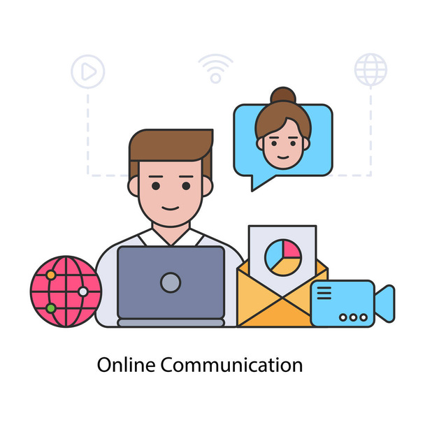 A flat design illustration of online communication  - Vector, Image