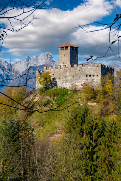 Вид на волшебный замок Фелле, Мел, провинция Беллуно, Италия - Фото, изображение