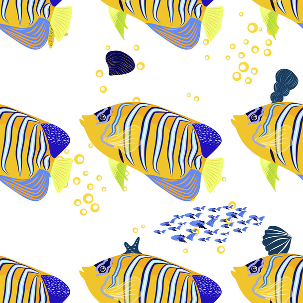 Emperor angelfish, Pomacanthus imperator seamless patterns, sea animal wildlife character. Nature underwater, marine wild ocean zoo fish - Vektor, obrázek