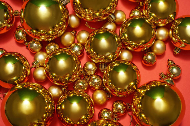 Close up of set of golden christmas balls - Fotó, kép