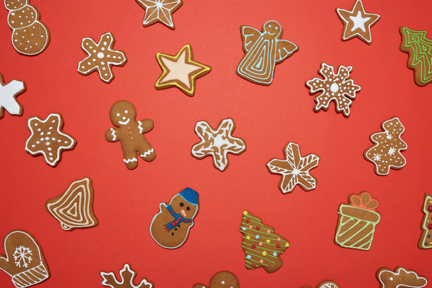 New Year and Xmas set of sweet tasty gingerbreads - Фото, зображення