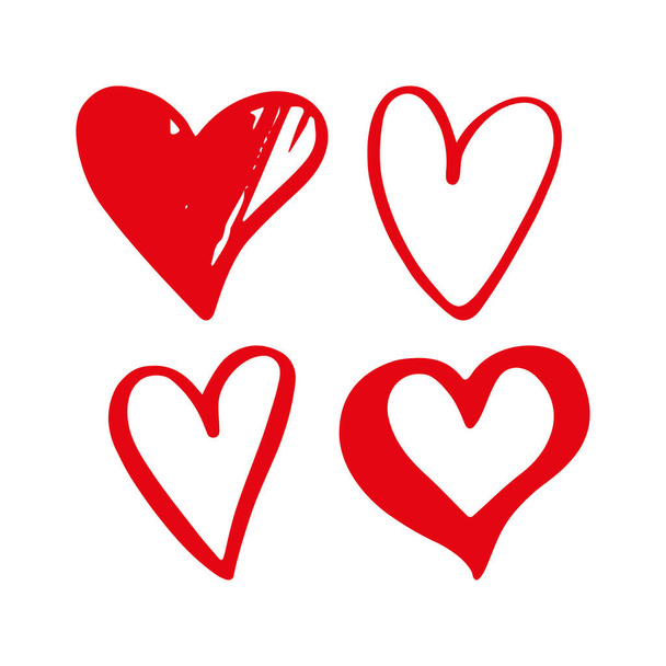 Hand drawn red hearts. Design elements for Valentines day. Ink and brush. Vector illustration. Flat - Vector, Imagen