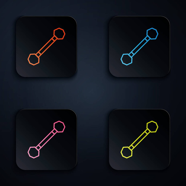 Colore neon linea Piercing icona isolata su sfondo nero. Impostare le icone in pulsanti quadrati. Vettore - Vettoriali, immagini