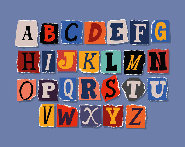 λύτρα σημείωμα αλφάβητο καρτέλ γραμματοσειράς - Διάνυσμα, εικόνα