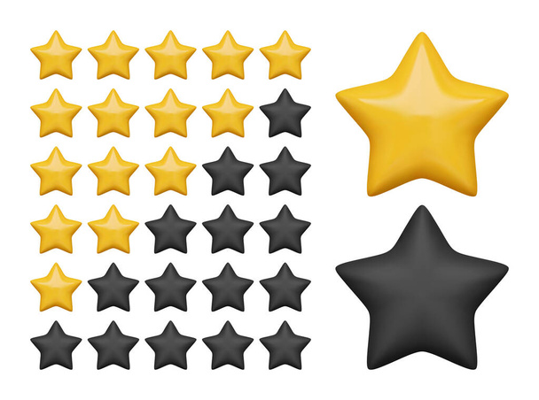 Glänzend gelb und schwarz mit fünf Sternen bewertet. Vektor-Ranking-Design - Vektor, Bild
