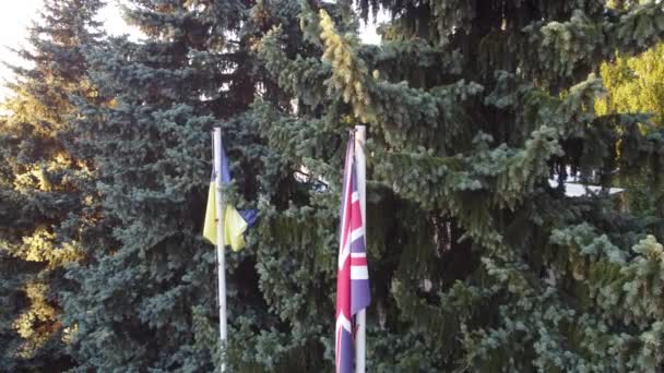 Флаги Украины и Соединенного Королевства Великобритании - Кадры, видео