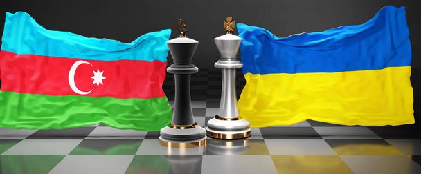 Azerbaiyán Ucrania cumbre, reunión o alianza entre esos dos países que tiene como objetivo resolver los problemas políticos, simbolizado por un juego de ajedrez con banderas nacionales, 3d ilustración - Foto, imagen